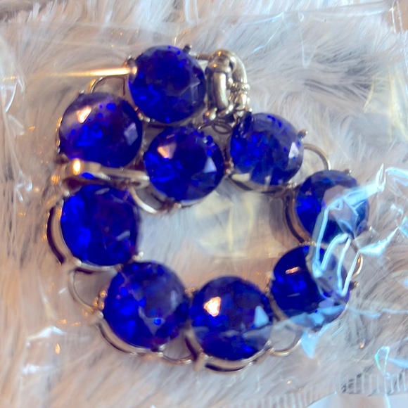 Royal blue crystal sparkly link bracelet gold tone bling - Picture 2 of 11